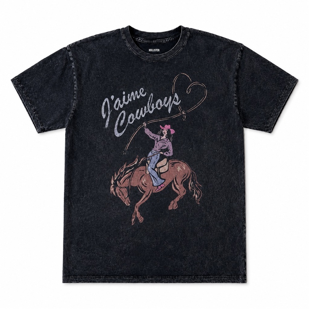 Western Boho Cowboy Graphic Tee Acid Wash Rodeo Top Small
